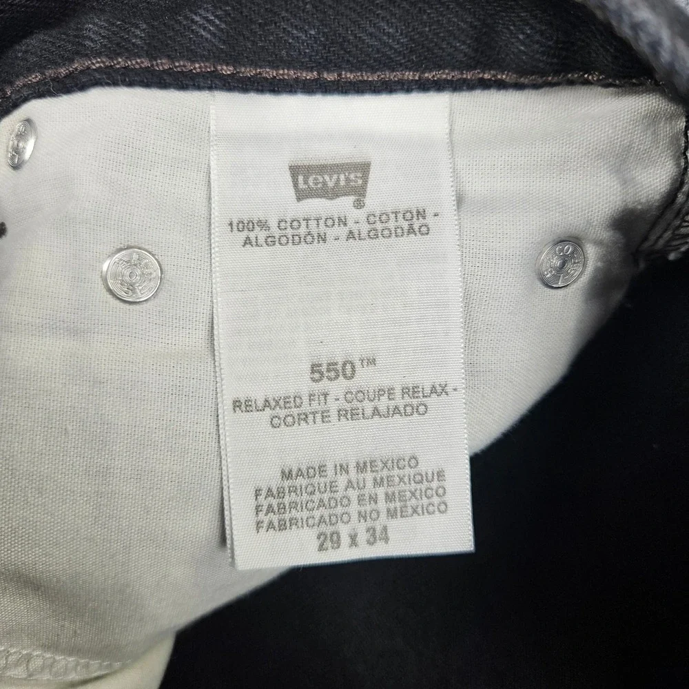 Levis 550 Jeans Men's 29x34 Relaxed Fit Black Denim Tapered Leg 100% Cotton